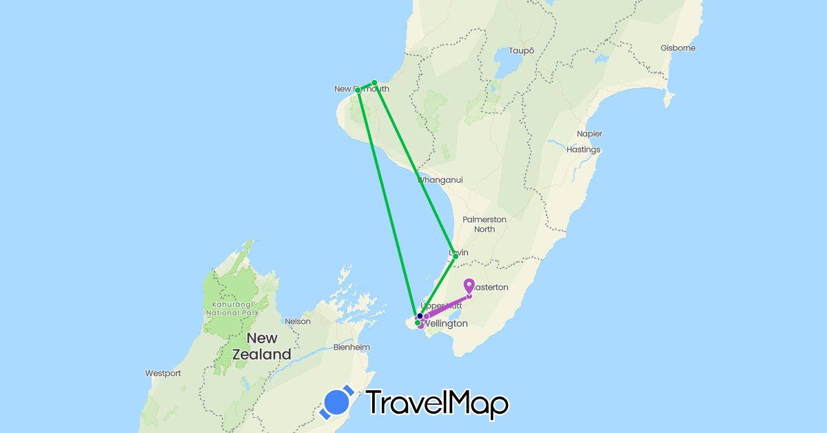 TravelMap itinerary: driving, bus, train in New Zealand (Oceania)